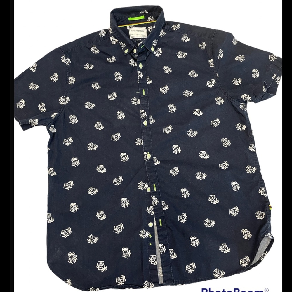 American heritage Navy Palm Tree Button up shirt